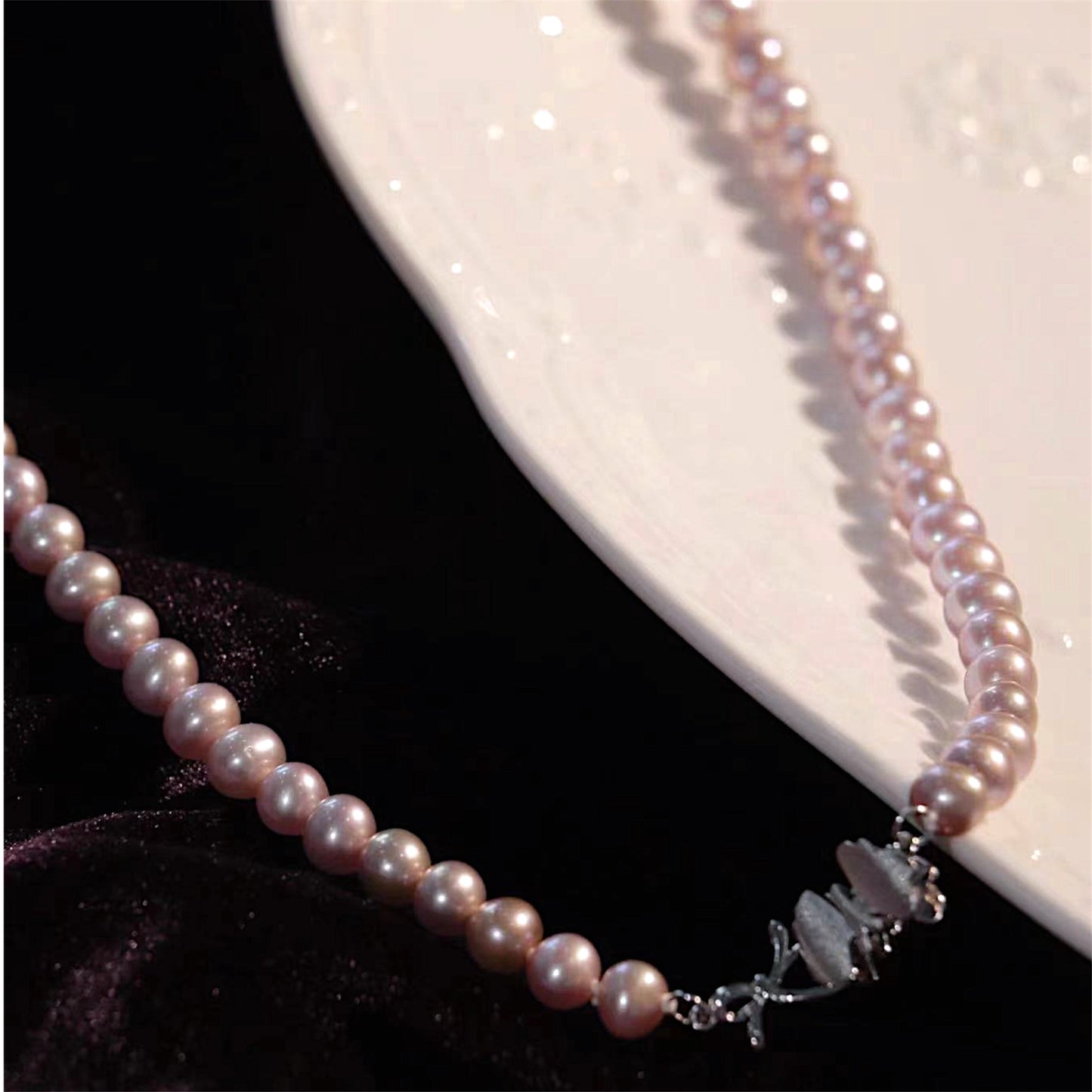 6-7mm AAAA Quality S925 Silver Purple Freshwater Pearl Necklace--Flowery sweetheart