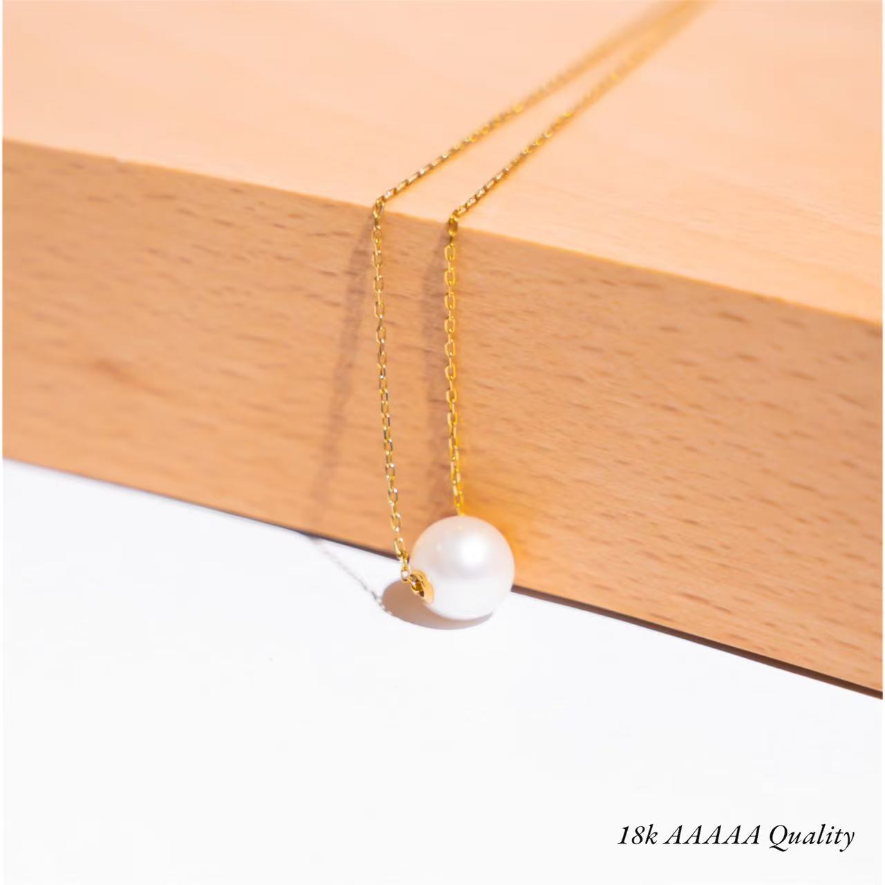 9-10mm 18K gold AAAAA Quality  White Edison Pearl Necklace--unobstructed